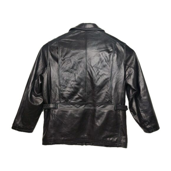 Marc New York Leather Full-Zip Coat Men's Large Black Lined Long Sleeves Pockets - Picture 2 of 7